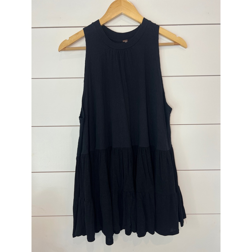 Free People Black Tiered Sleeveless boho Tunic Top Keyhole Back XS